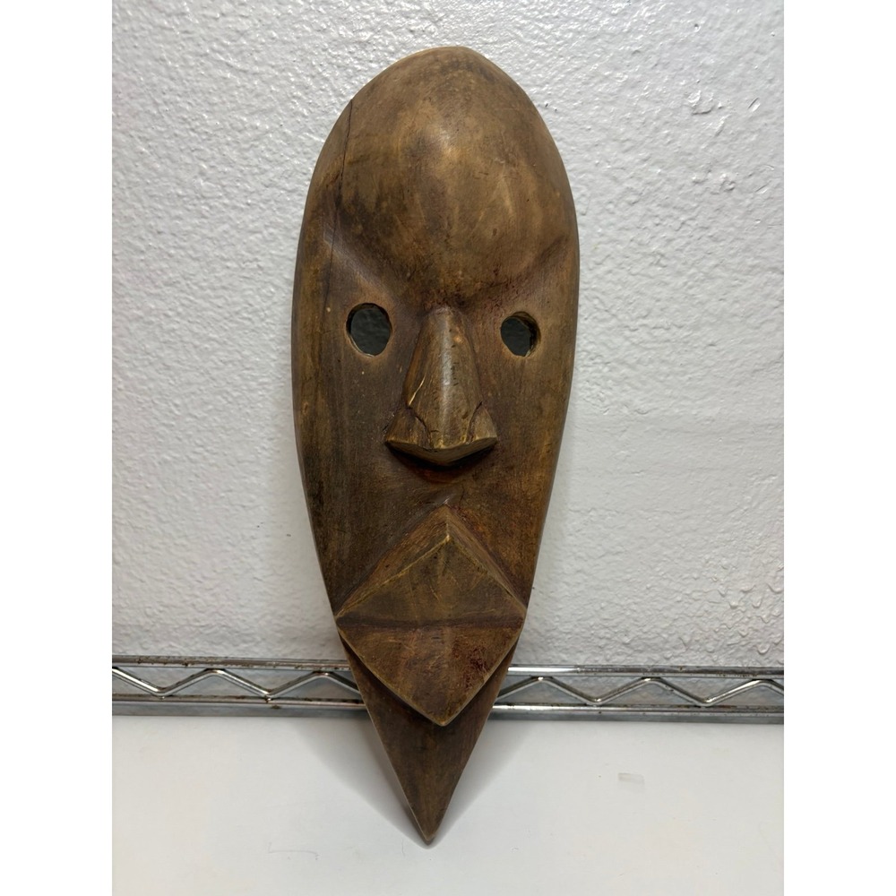 Vintage Hand Carved Wooden African Mask Tribal Wall Hanging Art Décor 13"